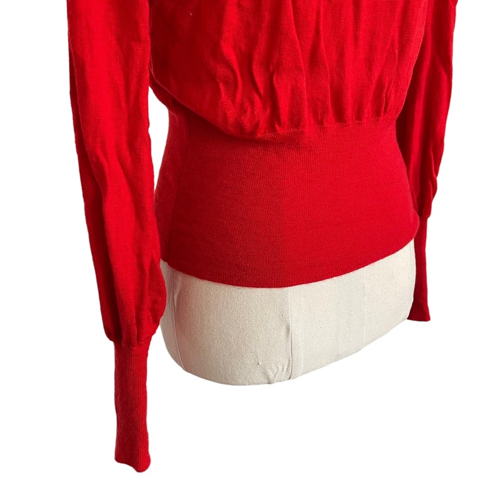 MODA INTERNATIONAL Sz S 100% Merino Wool red statement cardigan - Picture 6 of 11